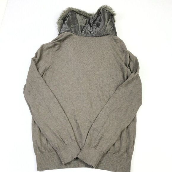 Ann Taylor Faux Fur Trim Cardigan Gray Button Sweater Long Sleeve PM Petites - Picture 10 of 11